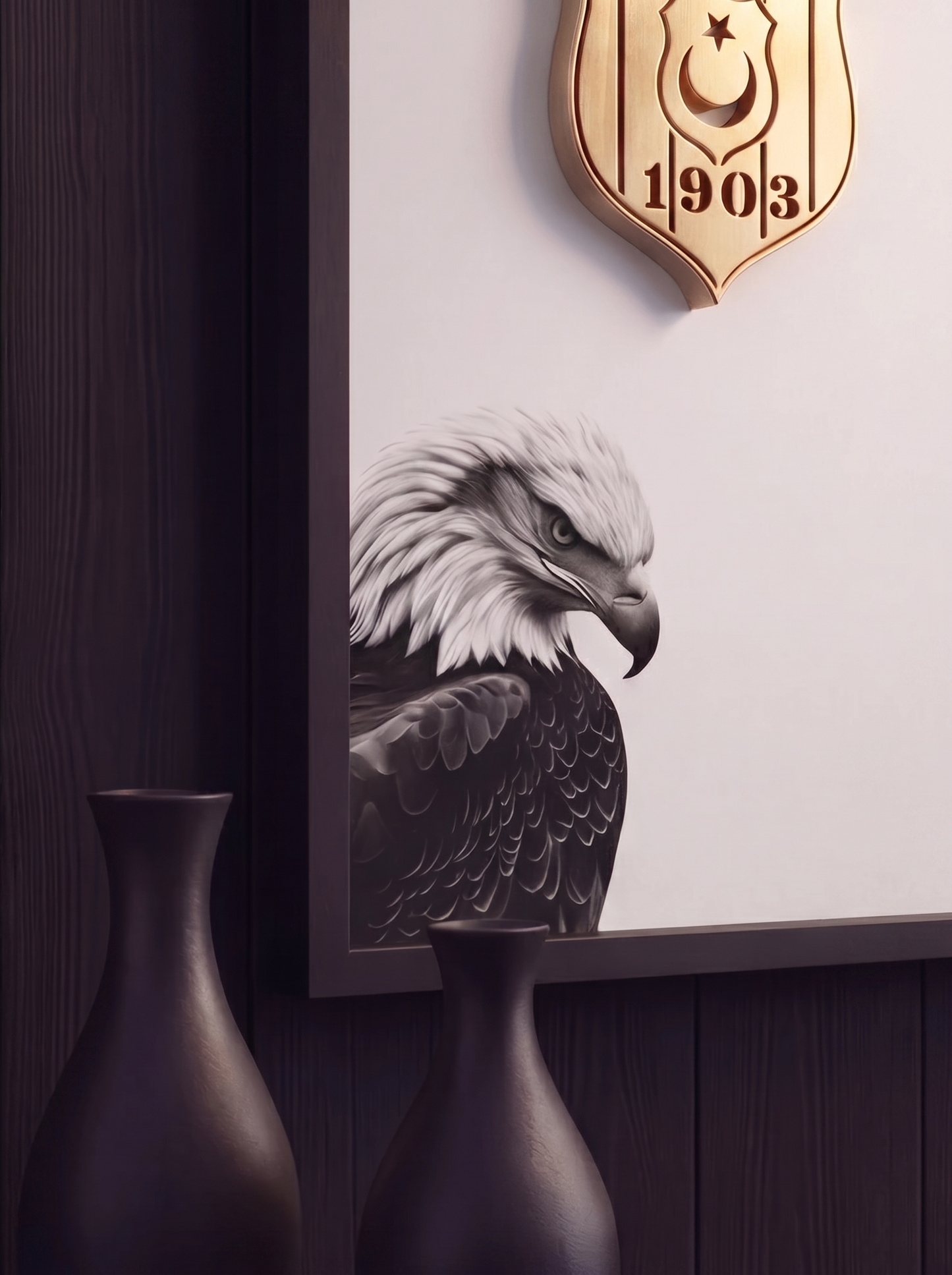 Siyah Beyaz 3 Boyutlu Tablo | Beyaz Kartal