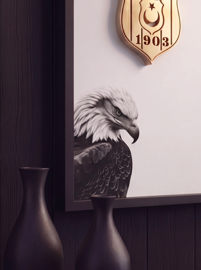 Siyah Beyaz 3 Boyutlu Tablo | Beyaz Kartal